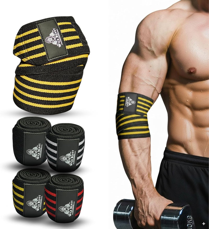 WildBeast Elbow Wraps for Weightlifting Men (Pair), Stretchable 41" Elbow Compression Strap, Weightlifting Straps for Bench Press, Strength Training & Fitness Support, Elbows Straps for Golfer's Elbows & Tendonitis - Image 1